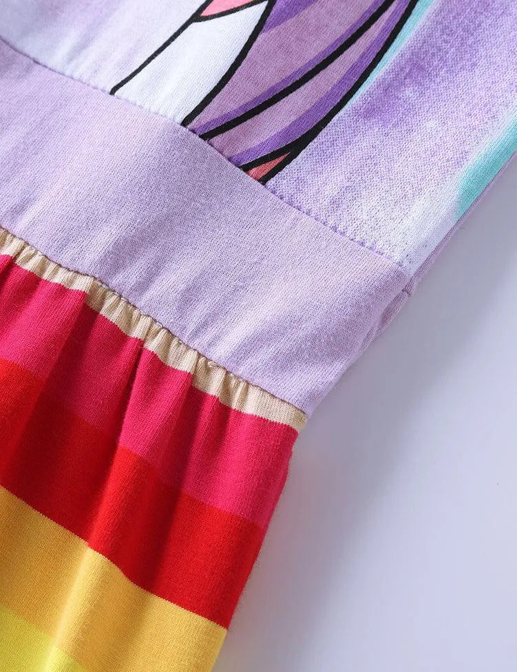 Unicorn Printed Rainbow Striped Dress - Mini Taylor