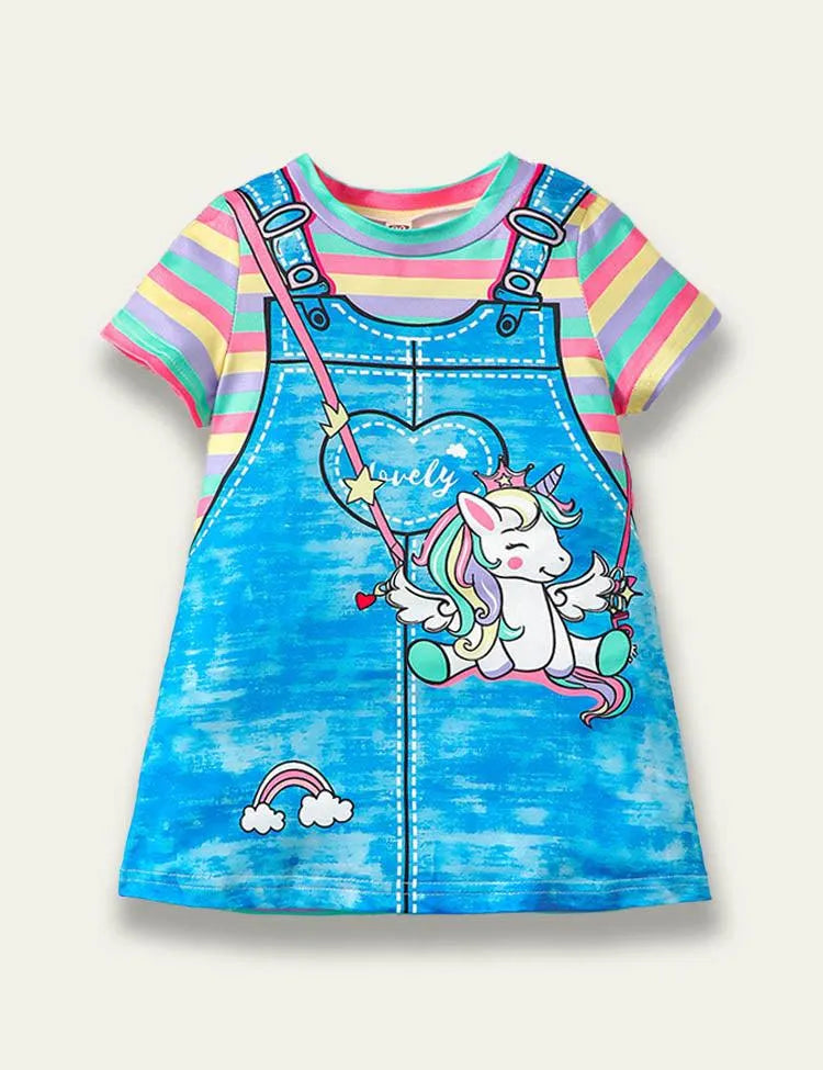 Unicorn Rainbow Stripe Print Dress - Mini Taylor