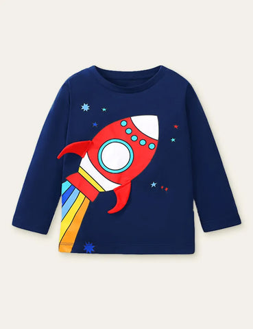 Unisex Rainbow Rocket Printed Long Sleeve T-shirt - Mini Taylor