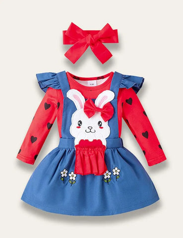 Valentine's Day Bunny Appliqué Two-piece Dress - Mini Taylor